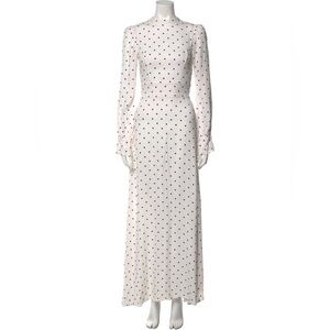 REFORMATION Elegant Long White Polka Dot Dress